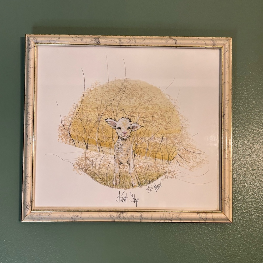 P. Buckley Moss FRAMED Lithograph “First Step” Signed #109/1000 Nursery Lamb Art